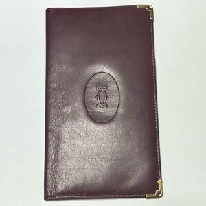 Vintage Must De Cartier Burgundy Leather Long Bifold Wallet - Gold Corners